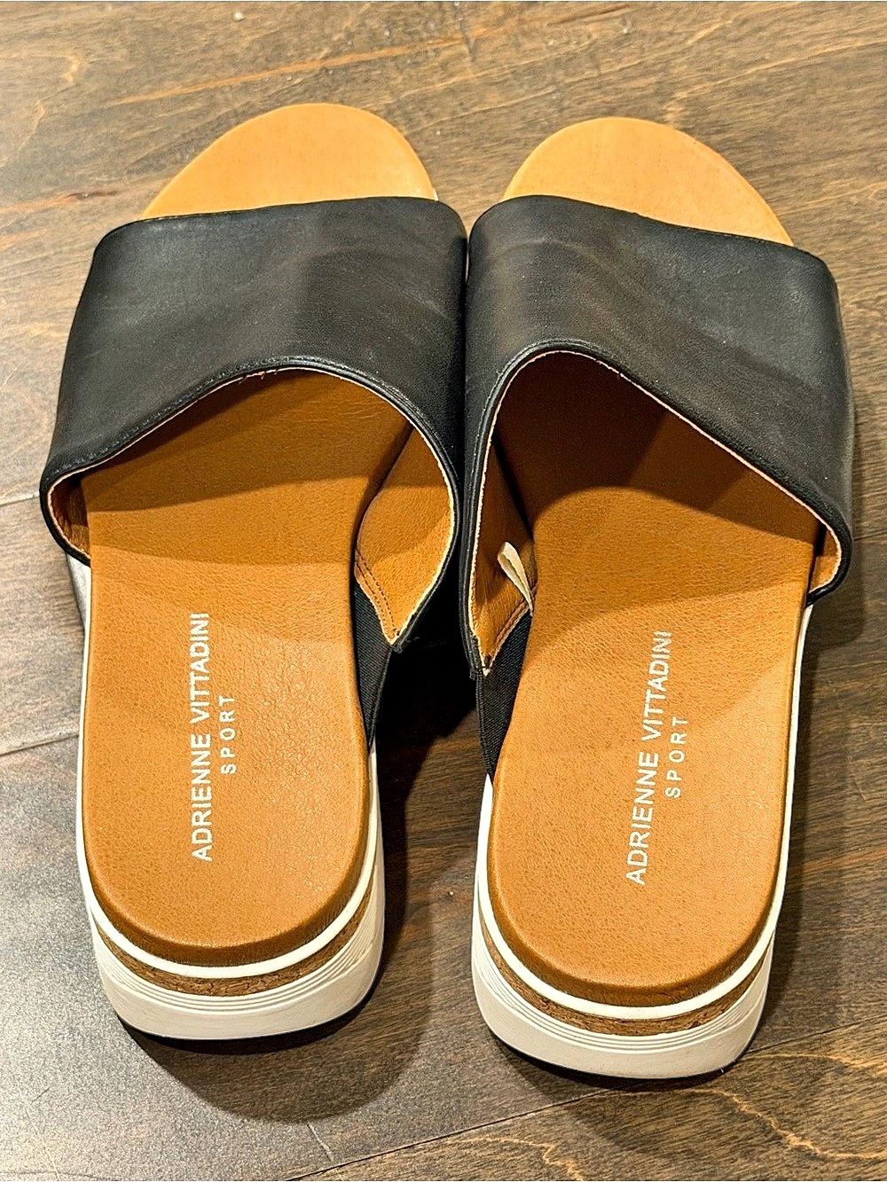 Adrienne Vittadini Sport Platform Slide Sandals Black US 9M